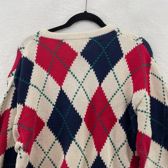 Parker of vienna Mens sweater size large Diamond pullover golf Red chunky knit - Picture 7 of 8
